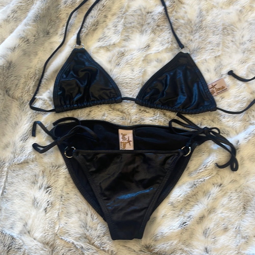 Luli Fama black satin look bikini